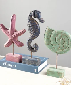 Ocean Them Style Starfish Seahorse Conch Decoration, Wood Furnishing Article, Hand Craft Gifts, Wine Cabinet, Dining Room, Home
