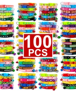 100Pcs Dog Collar With Bells Adjustable customize Necklace Puppy Kitten Collar Accessories Pet Shop Products Rabbit Neck Strap