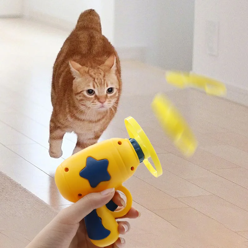 Funny Cat Toy Interactive Launch Pet Training Toy For Kitten Mini Flying Disc Shooting Gun Chasing Games Cat Toys Pet Supplies