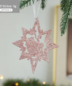 Christmas Tree Decoration Pendants Plastic Gold Powder Snowflake Star Hanging Ornaments 2025 Navidad New Year Party Home Decor